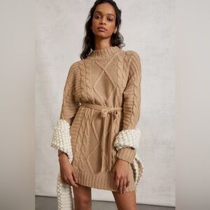 Anthropologie Amadi Leah Cable Knit Belted Sweater Dress